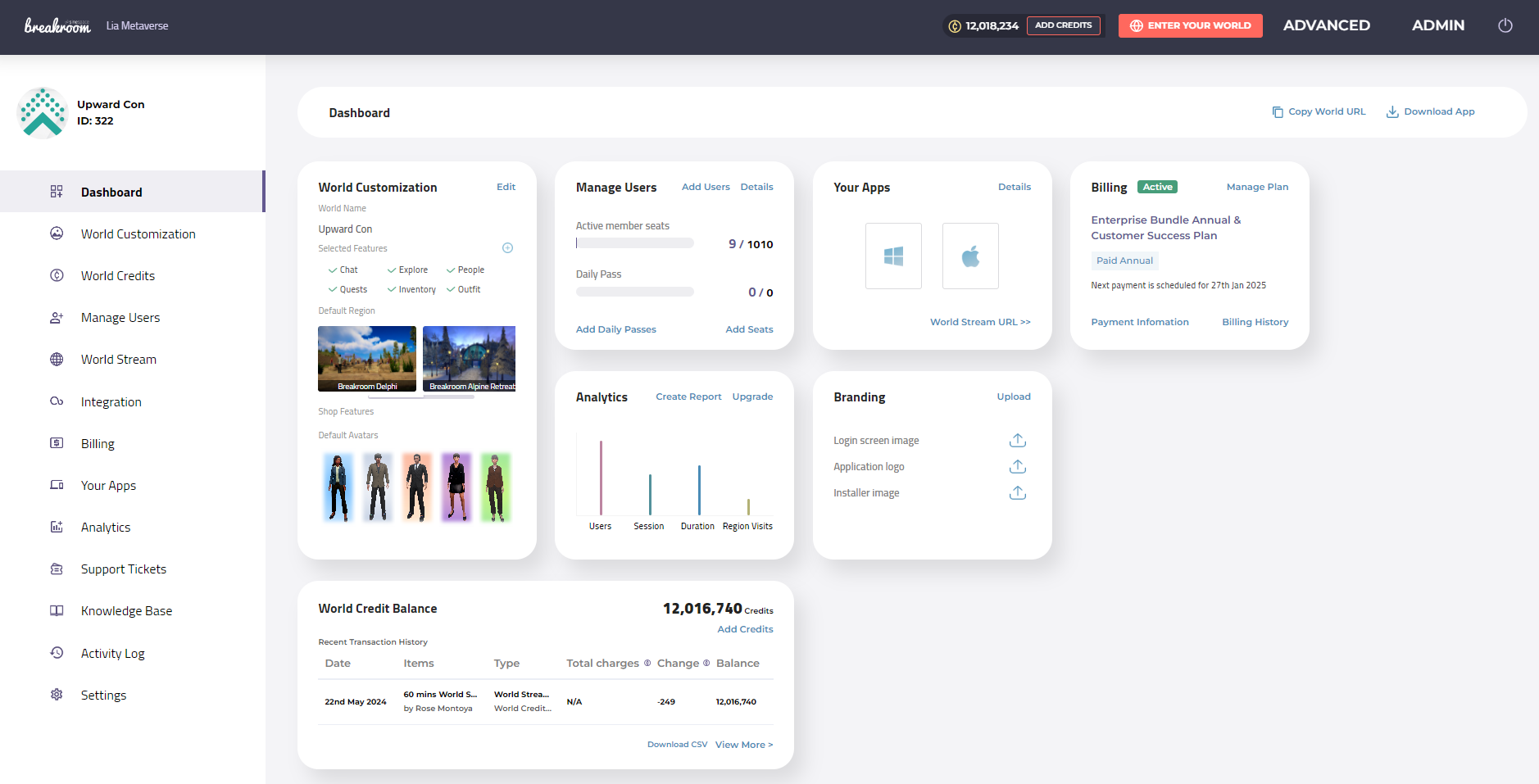 لقطة شاشة لصفحة الهبوط الرئيسية في Dashboard.