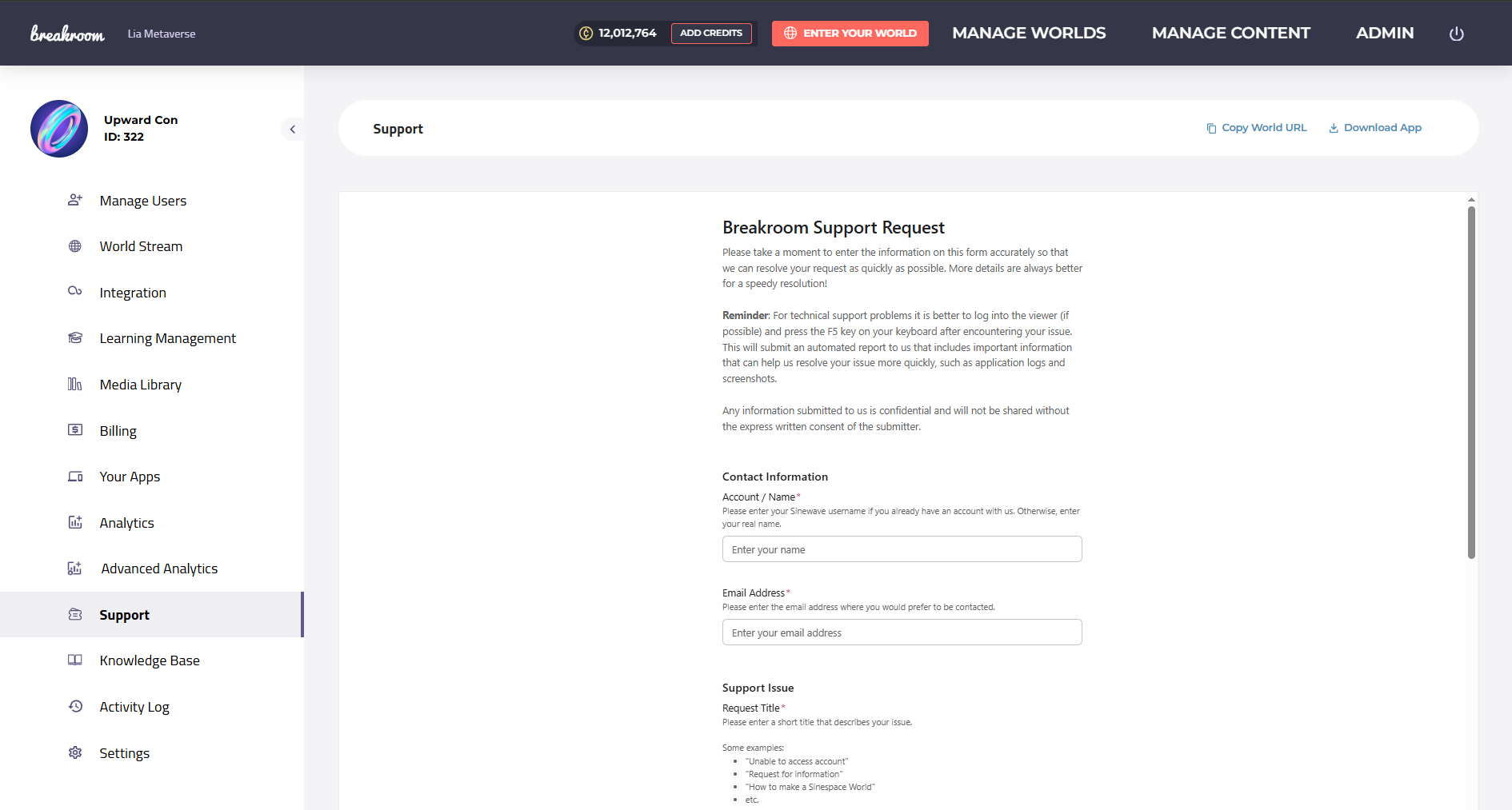 لقطة شاشة لعلامة تبويب Dashboard Support Tickets.